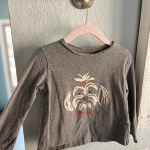 Long-sleeve grey t-shirt w/dog graphic